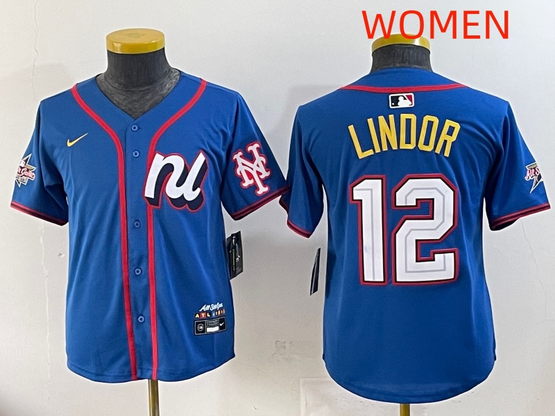 women 2025 New York Mets 12 Lindor Blue All star Nike MLB Jersey style 5